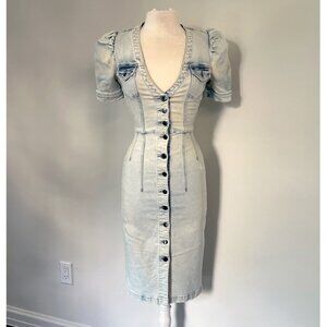 Retrofete Annie Denim Midi Dress in Iced Blue